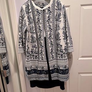 danny & nicole 2 piece dress suit 18 plus navy blue and white floral